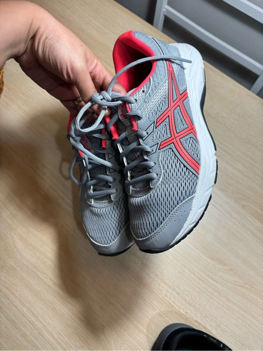 ASICS Women's Gray with Coral Pink Athletic Running Shoes